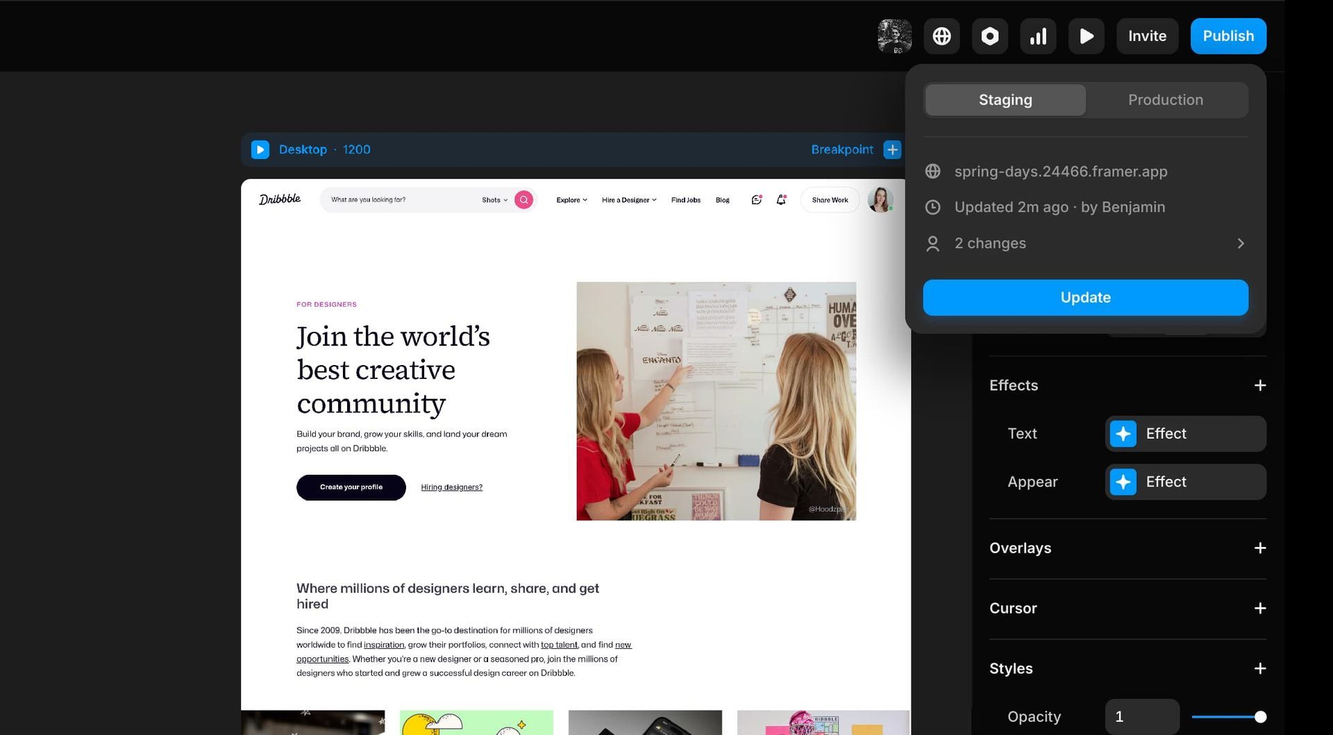 A screenshot of a website with two women pointing at a whiteboard.
