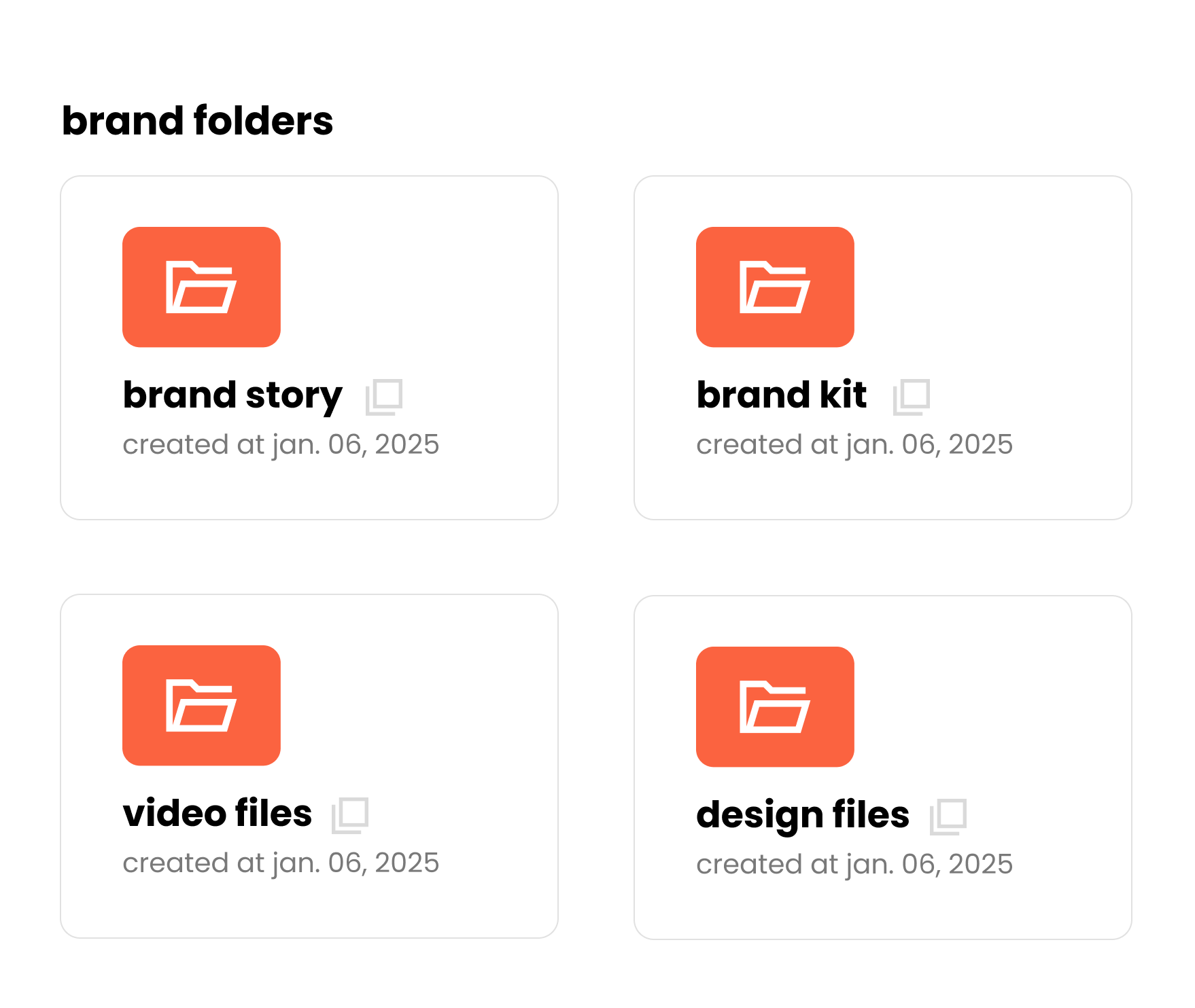 A screenshot of a website showing four different folders.