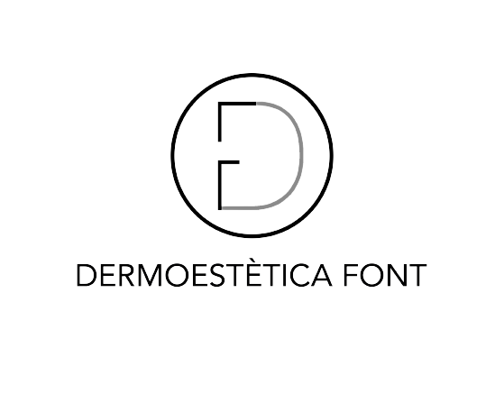 Un logotipo para dermoestetica font con una letra d en un círculo.