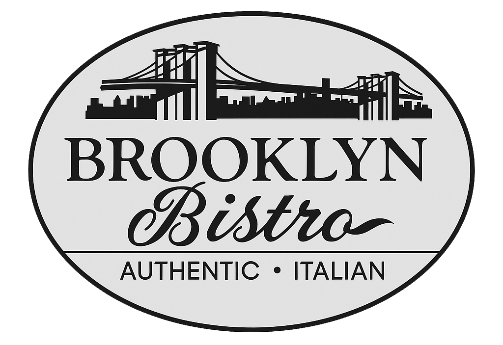 Logo for Brooklyn Bistro restaurant: Brooklyn Bridge silhouette, text "BROOKLYN Bistro", "AUTHENTIC • ITALIAN".