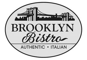 Logo for Brooklyn Bistro restaurant: Brooklyn Bridge silhouette, text "BROOKLYN Bistro", "AUTHENTIC • ITALIAN".