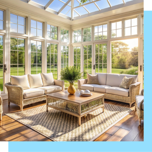 A living room filled with furniture and lots of windows.