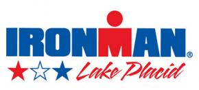 the logo for ironman lake placid is red , white and blue