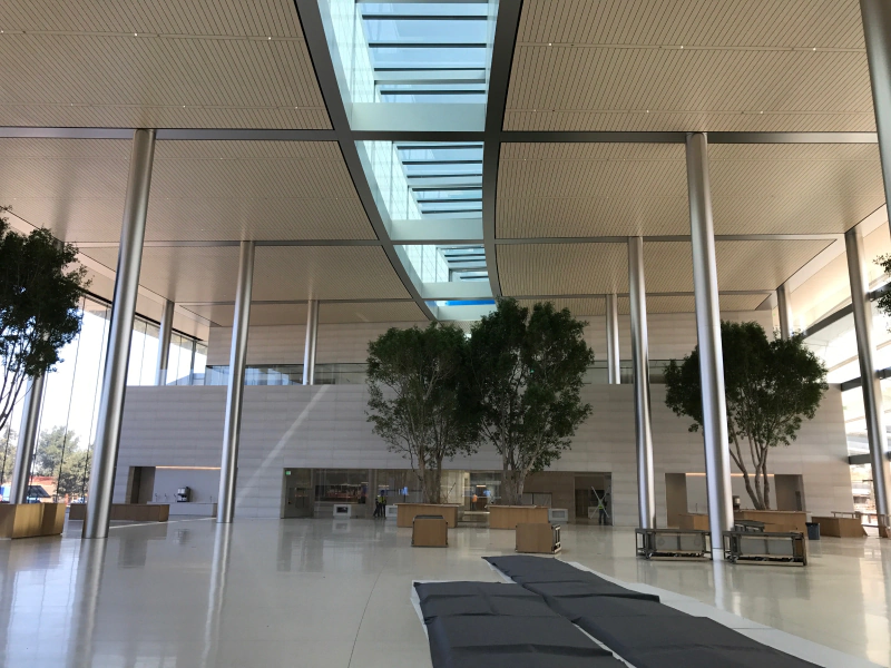 A large building with a lot of windows and trees