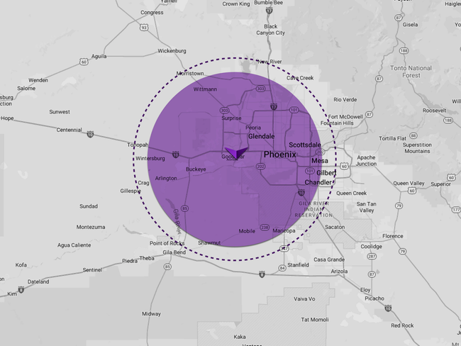 A map with a purple circle in the middle of it