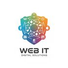 Logo de bouclier coloré avec des icônes de médias sociaux autour d'un hub central, texte « WEB IT DIGITAL SOLUTIONS » ci-dessous.