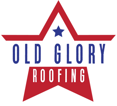 A red white and blue logo for old glory roofing