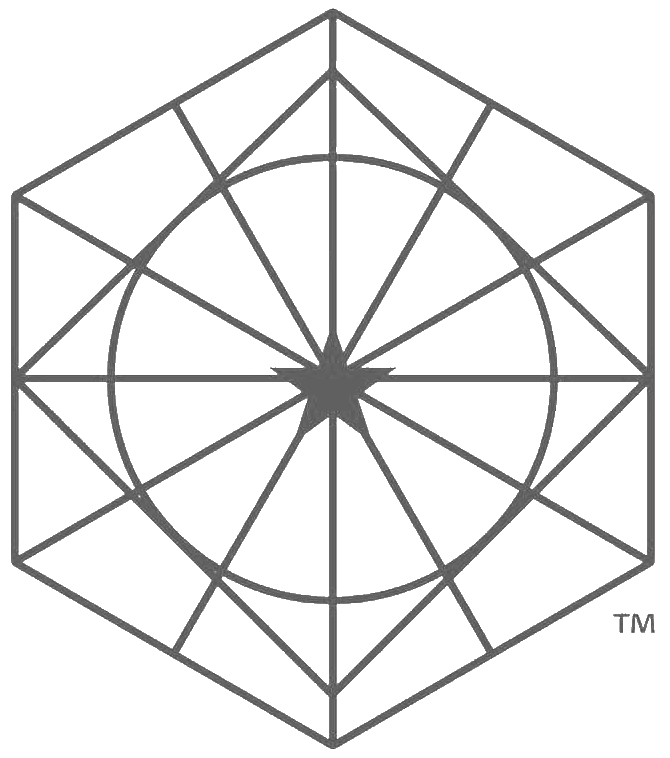 Geometric design with a star at the center, surrounded by a circle and lines within a hexagon.