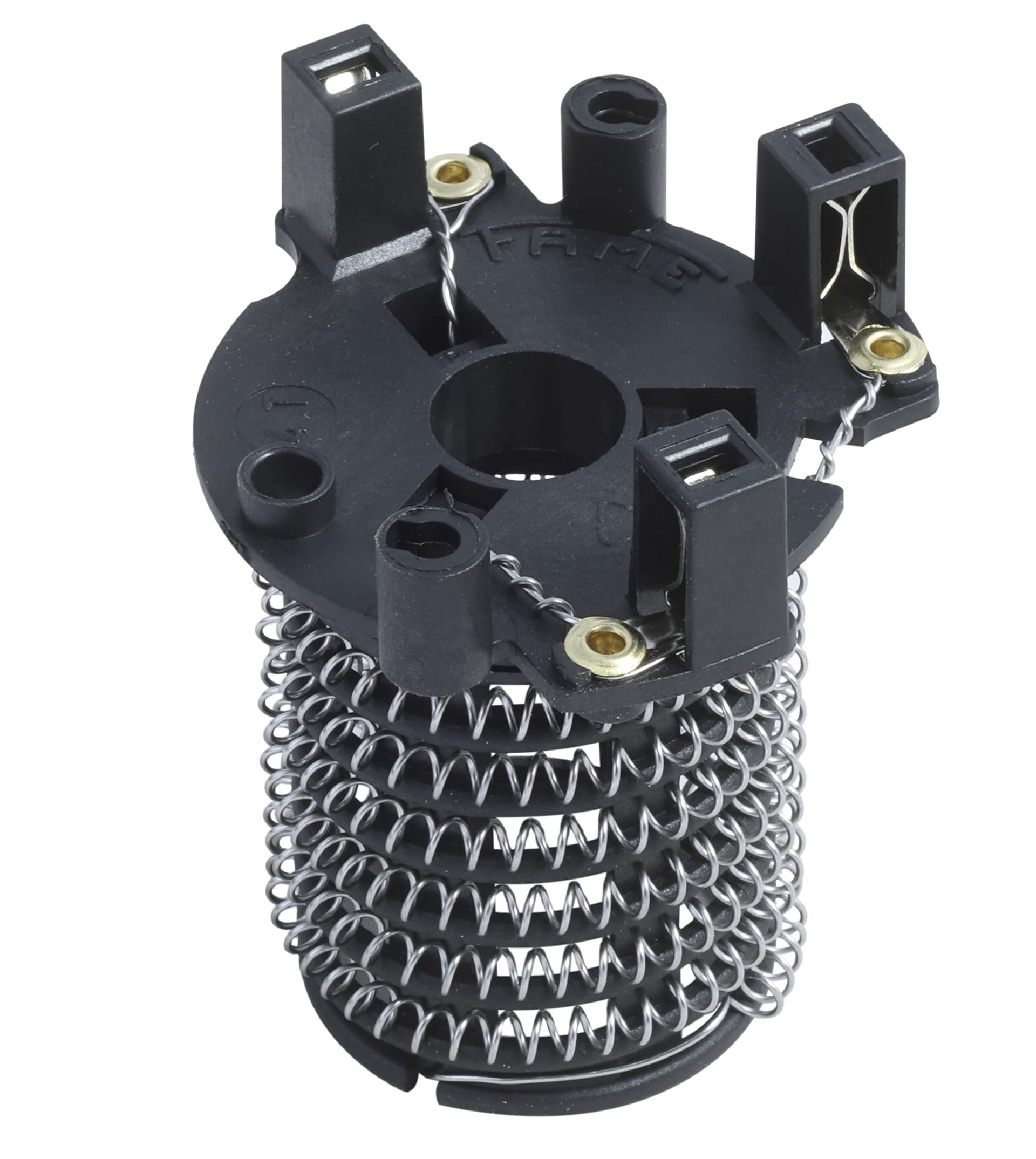 Um close de uma serpentina de aquecedor em um fundo branco.