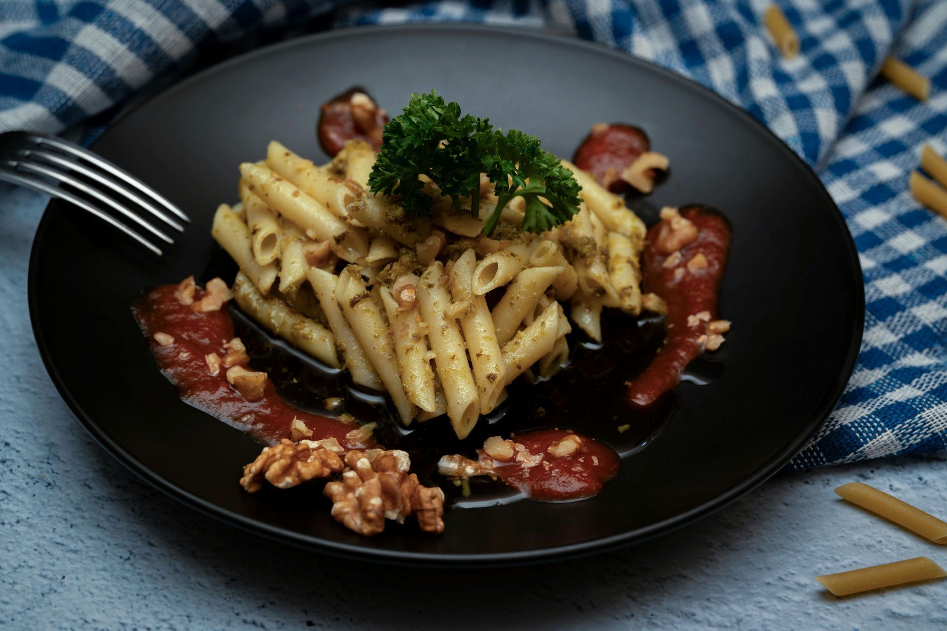 A plate of home-made gluten free penne in Rome