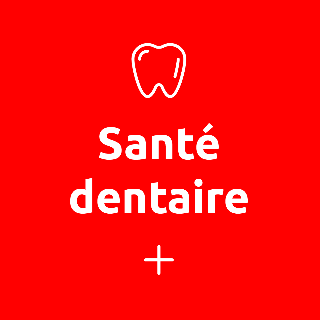 Un fond rouge avec les mots santé dentaire et une icône de dent.