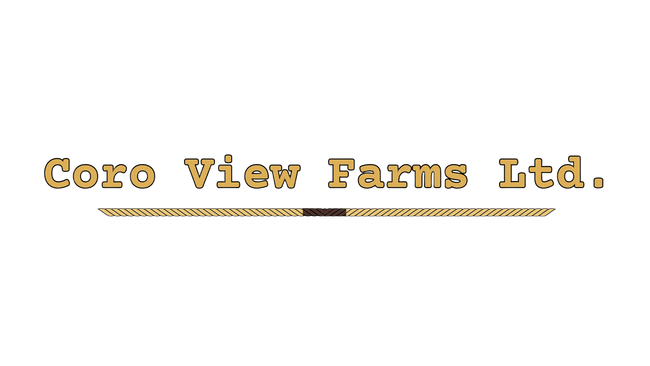 Coro View Farms Ltd. logo in tan typewriter font, above a thin decorative line.