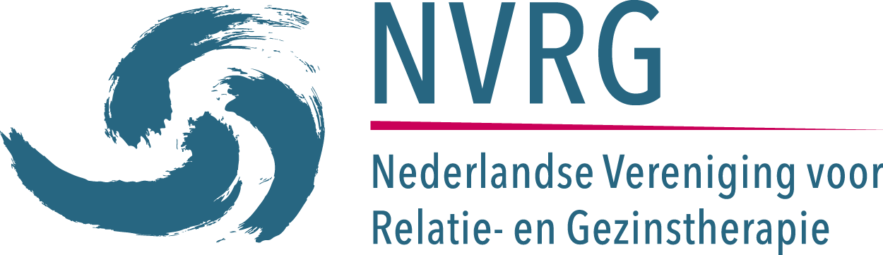 Logo  NVRG: een donkerblauw rond icon met de tekst: NVRG Nederlandse Vereniging voor  Relatie en Gezinstherapie
