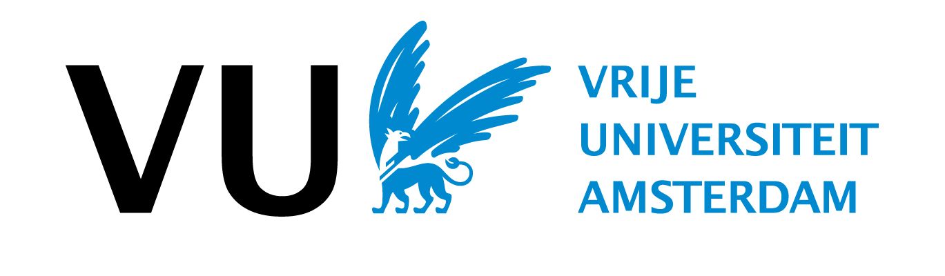 Het logo van de Vrije Universiteit Amsterdam, met de letters 