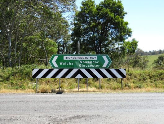 A Sign on the Side of a Road That Says Thunderbolts Way — Anne & Ron Johnson Fencing in Walcha, NSW