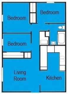 Floor Plan: 3 Bed · 1 Bath · 930 SQ. FT.