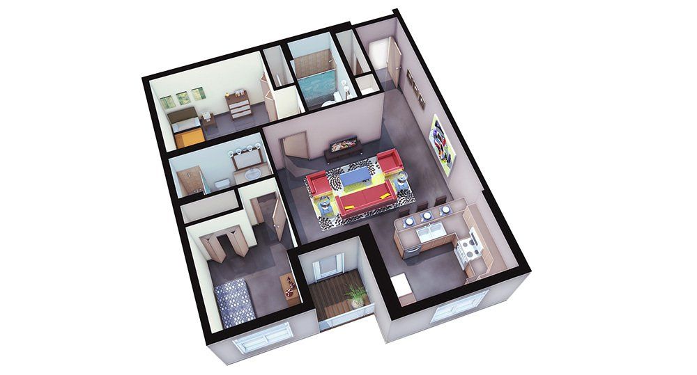 2 Bed, 2 Bath Floor Plan