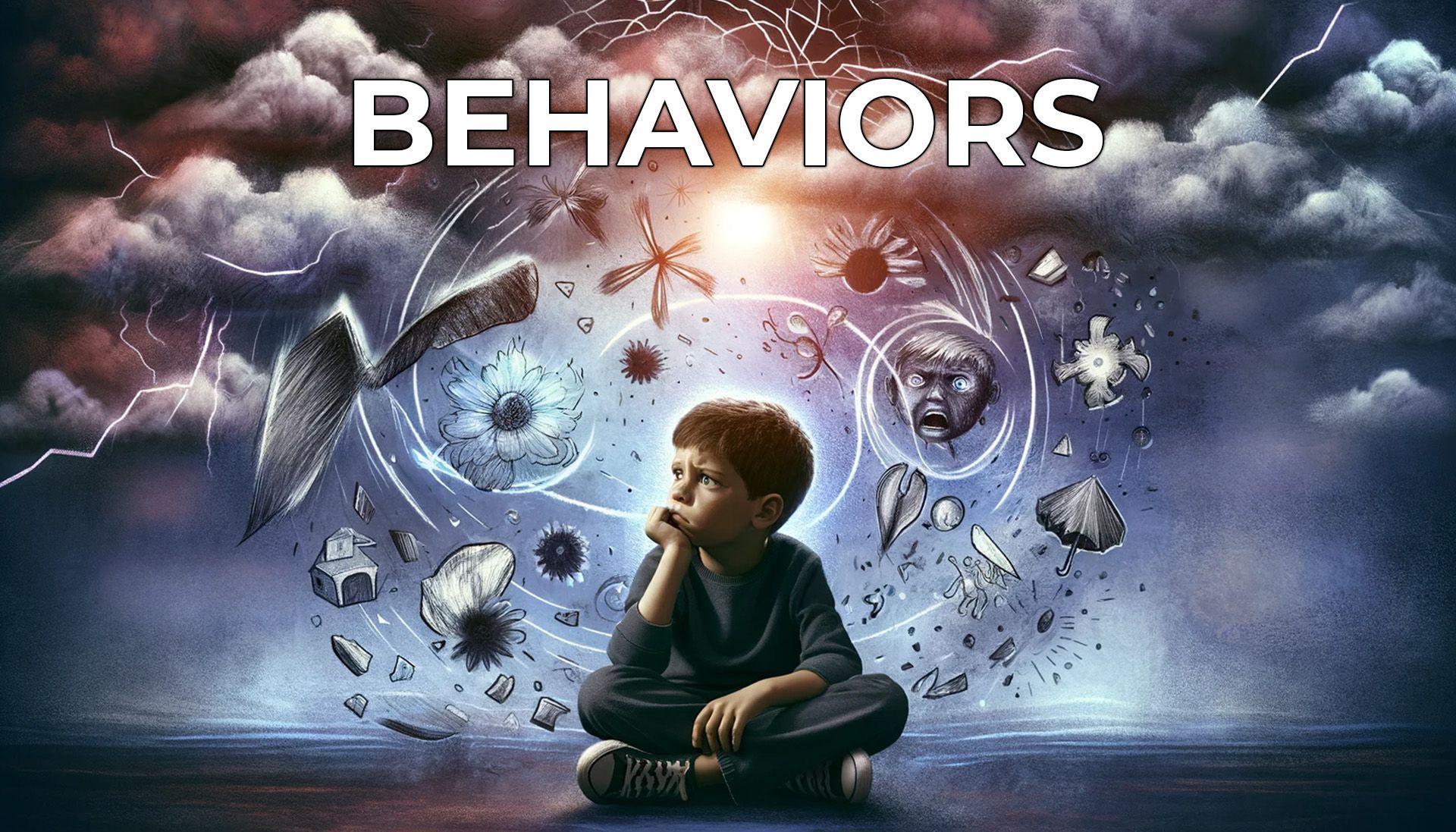 a poster for behaviors shows a boy surrounded by drawings