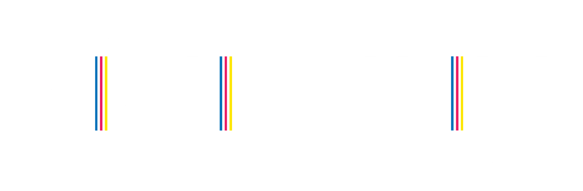 A boy and a girl are standing under a rainbow.