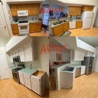 A before and after photo of a kitchen