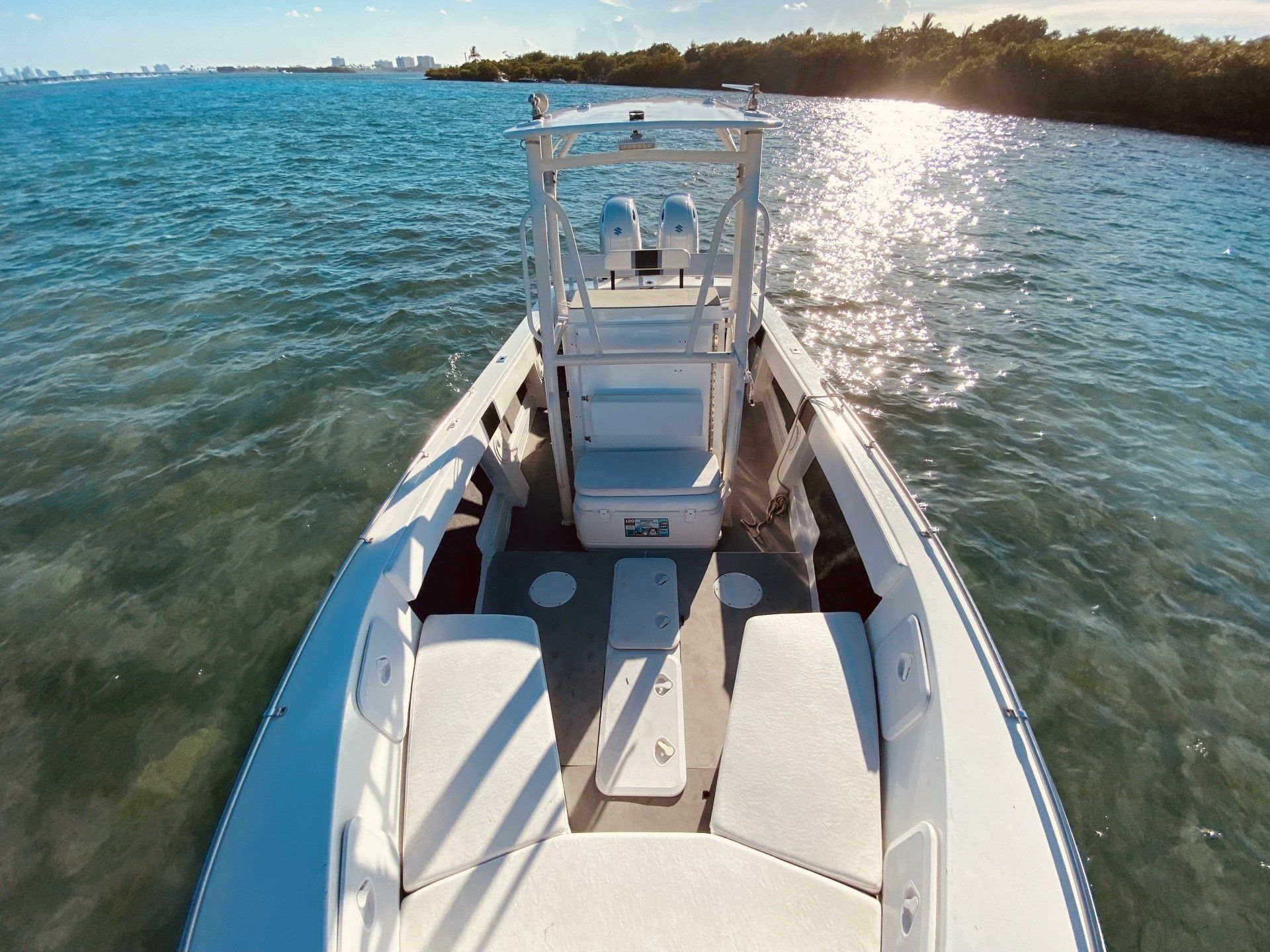 Top view of a white boat