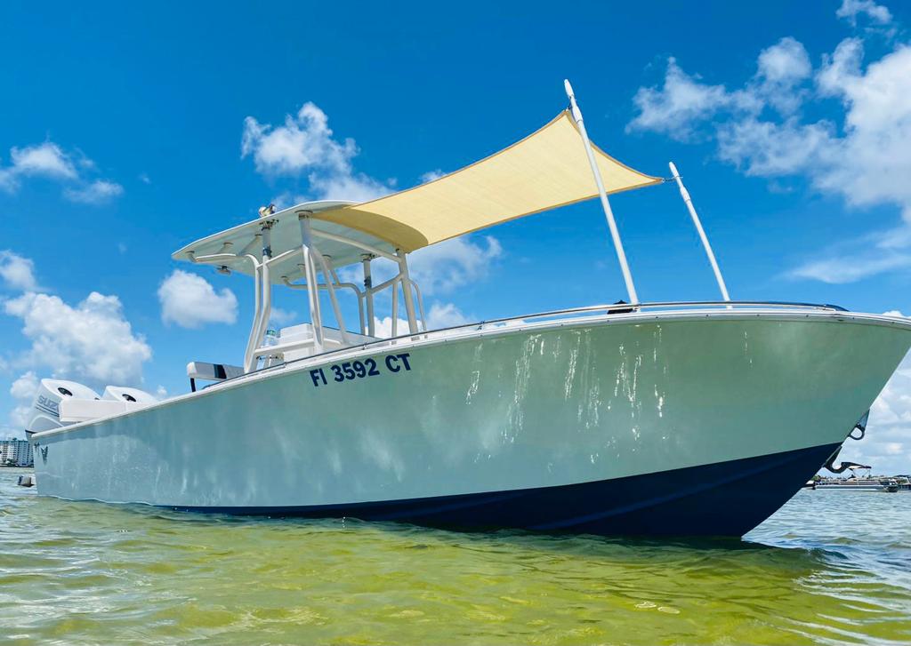 Side view of a white boat