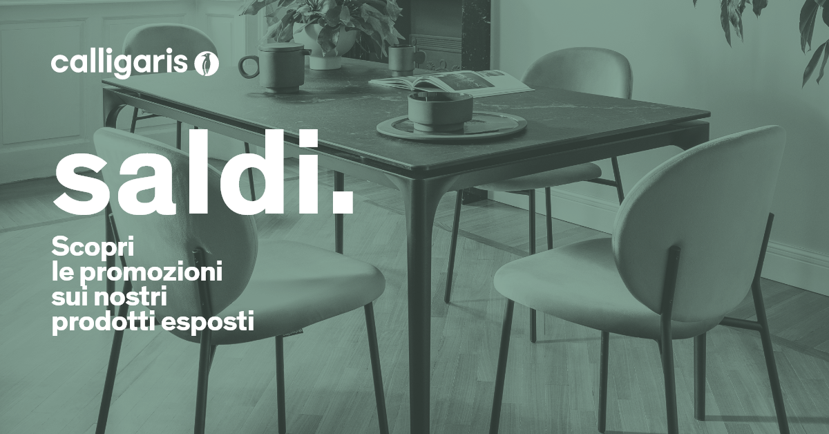 Vendita di mobili Calligaris: tavolo e sedie esposti con testo 