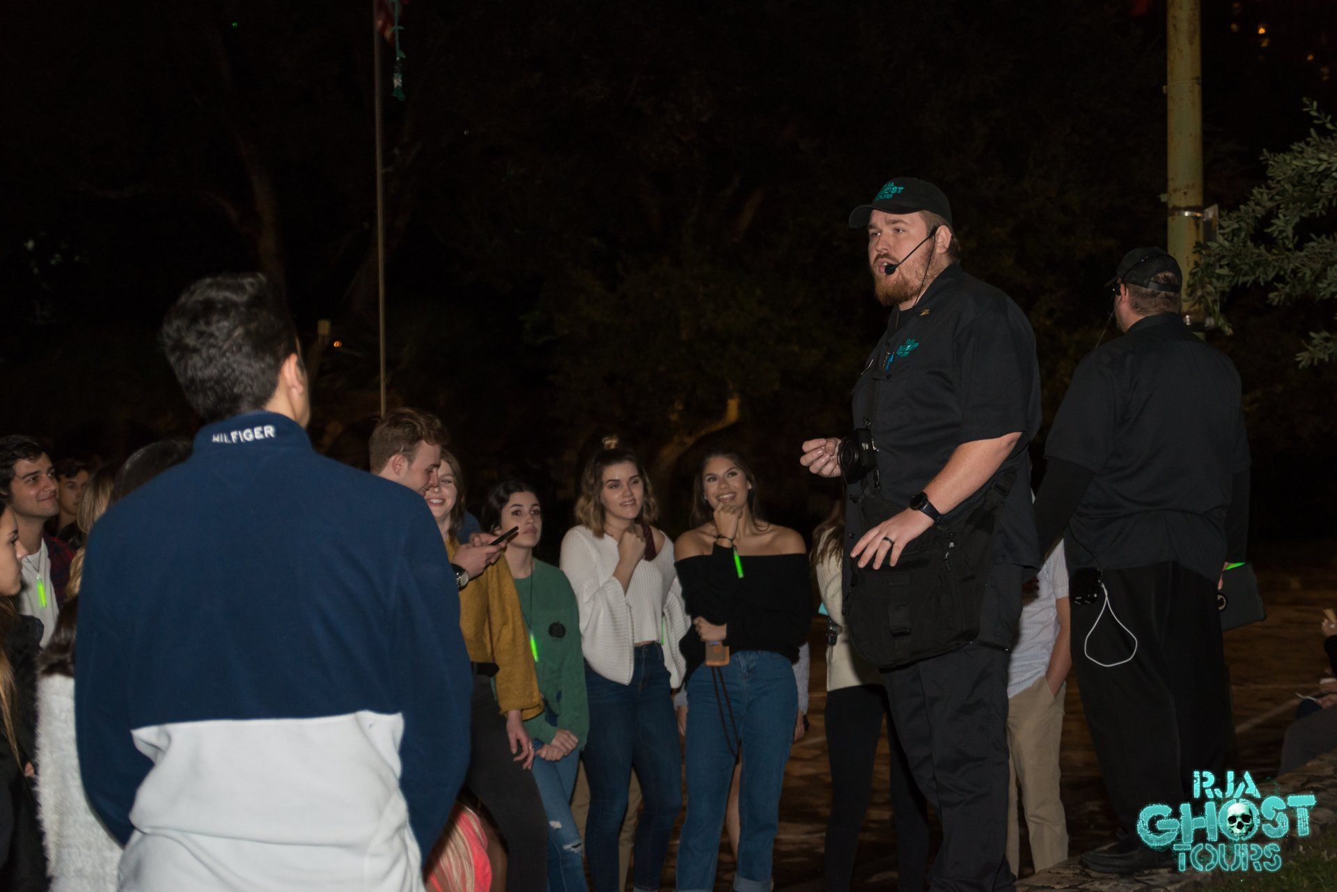 Image of an RJA Ghost Tours guide leading a ghost tour in San Antonio.