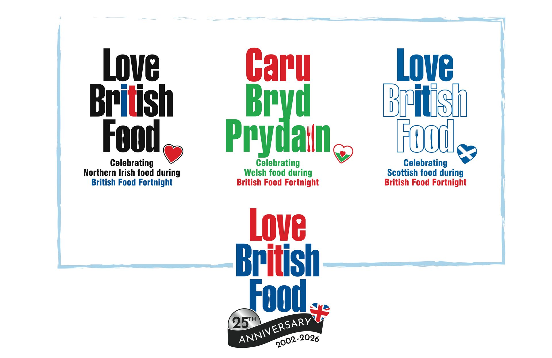 Love British Food logos celebrating Northern Irish, Welsh and Scottish food during British Food Fortnight