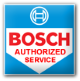 A blue and white bosch authorized service logo on a white background.