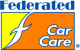 The logo for federated car care is orange and yellow.