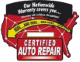 A certified auto repair logo with a map of the united states on it.