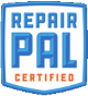 The repair pal logo is blue and orange and is certified.