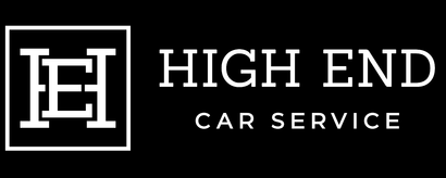 Logo for High End Car Service: white text on black background. 