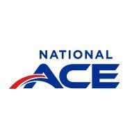 The national ace logo is blue , red , and white.