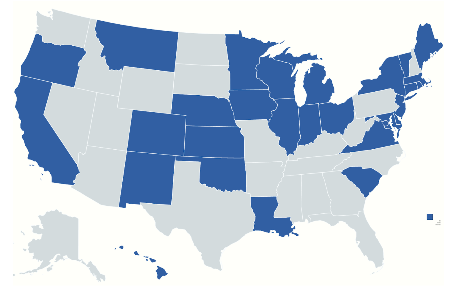 A blue and white map of the united states