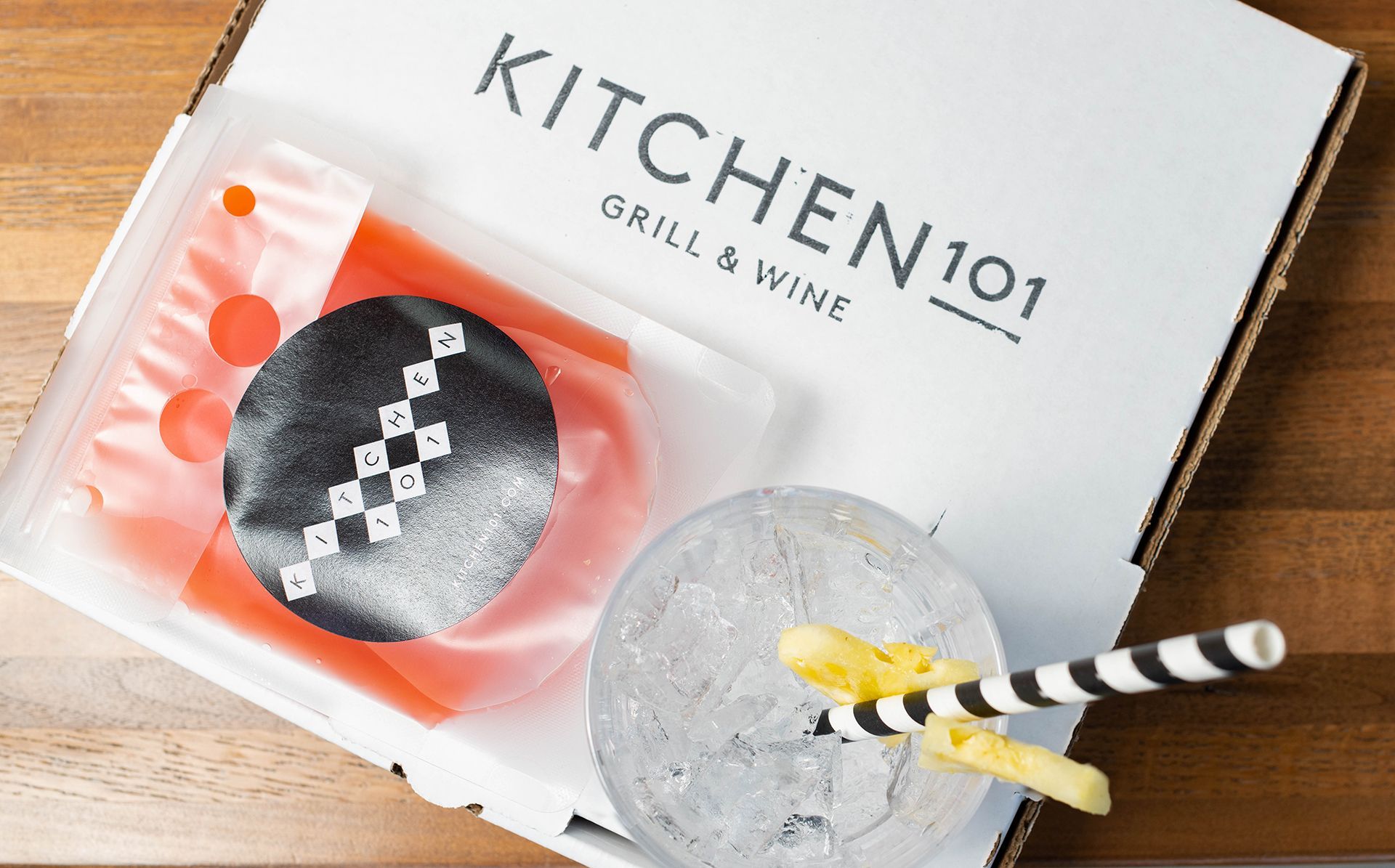 A kitchen 101 box with a drink in it