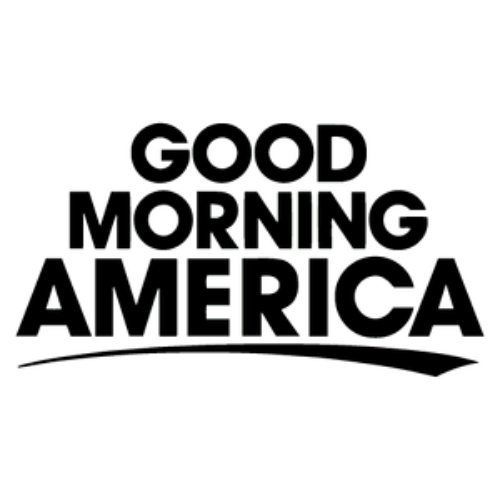 The logo for good morning america is black and white.