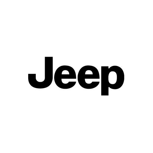 A black and white jeep logo on a white background.