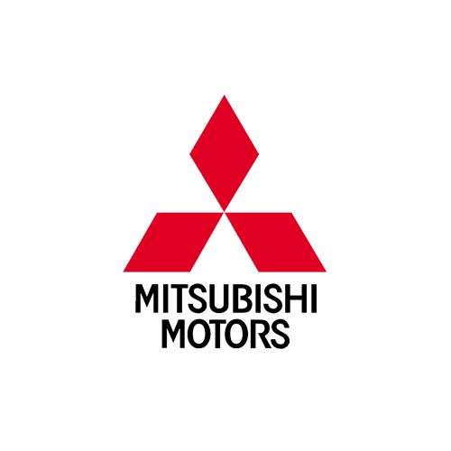 A red and white logo for mitsubishi motors on a white background.