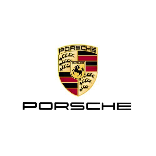 The porsche logo is on a white background.