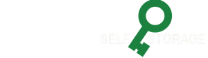A green key is on a white background with the words self storage below it.