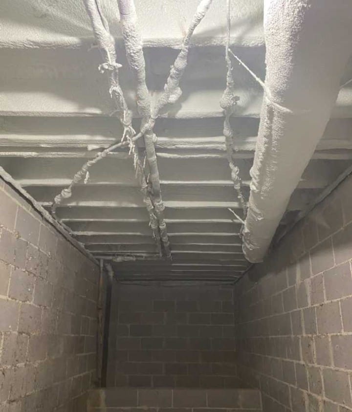 ceiling spray on insulation around plumbing