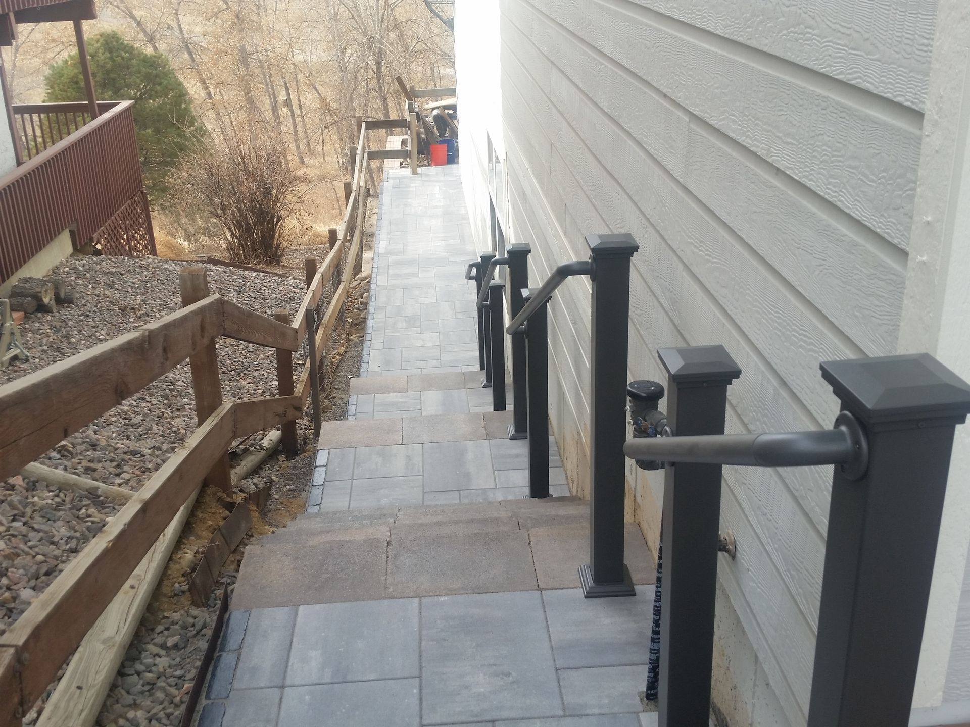 A set of stairs leading up to a house