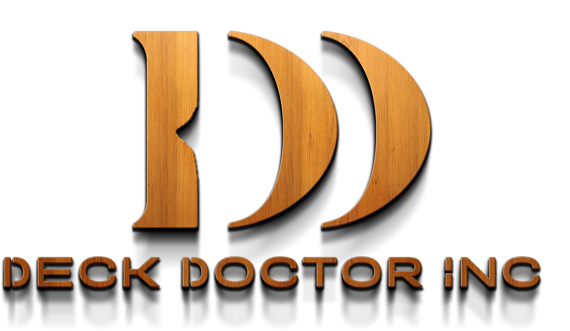 Deck Doctor Inc Logo. The logo is 3d with wood grain pattern on the letters.