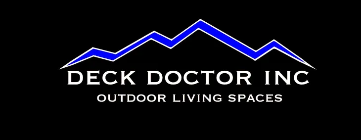 The golden Colorado-based company called Deck Doctor Inc's Logo. An outline of 4 mountains