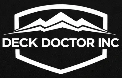 The golden Colorado-based company called Deck Doctor Inc's Logo. An outline of 4 mountains