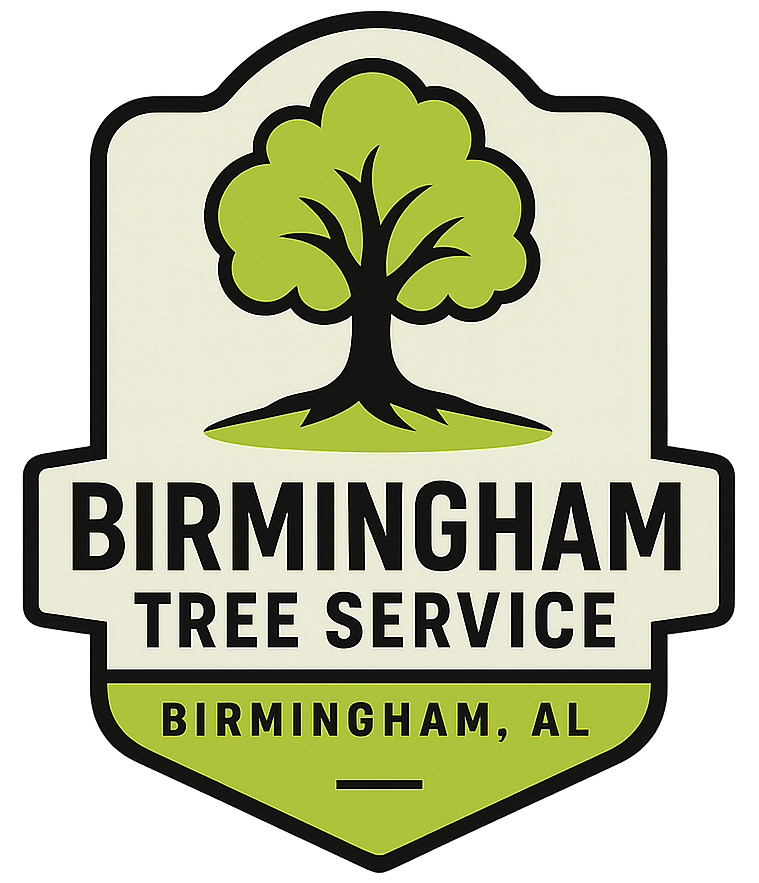 A logo for birmingham tree service with a tree on it