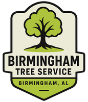 A logo for birmingham tree service with a tree on it
