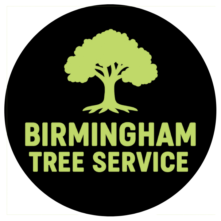 A logo for birmingham tree service with a tree on it